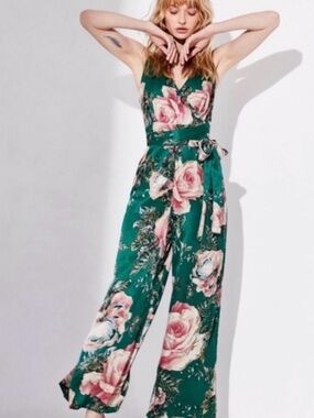 Free People Cabbage Rose wide leg jumpsuit black size 0